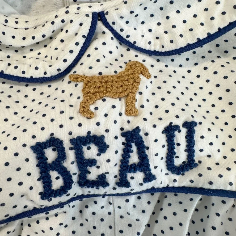 Little Bear Smocks Beau Baby Boy Romper Jumpsuit 6M‎ White Navy Polka Dot Dog